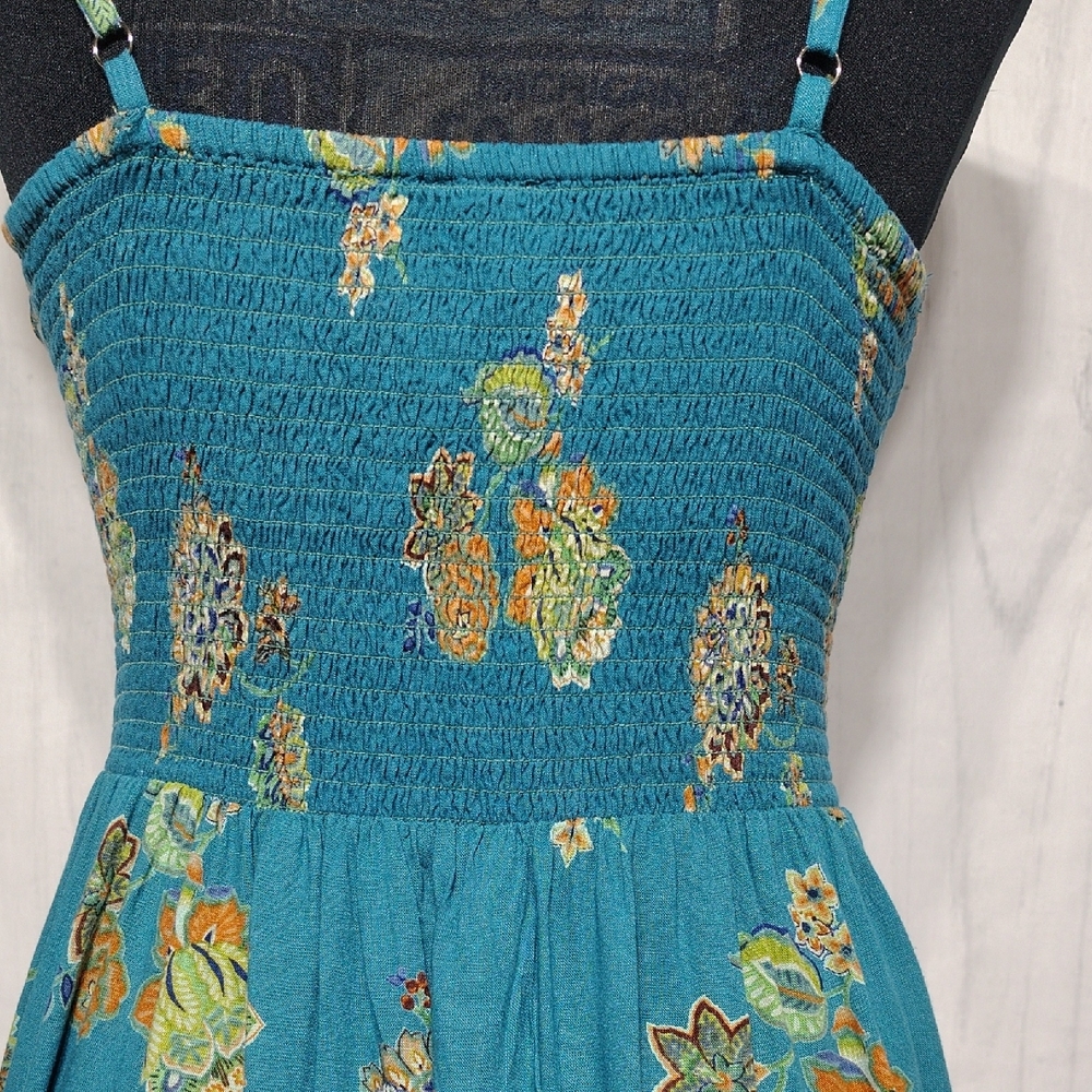 Angie Boho Teal and Gold Floral Midi Dress - Picture 5 of 7
